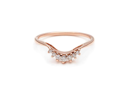 CZ Studded Curve Ring with Rose Gold Plated